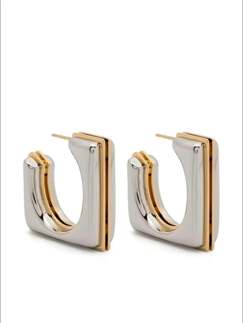 6670 - Saint Laurent Split-Square Hoop Earrings - New - Mixed Metal Hoop Earring
